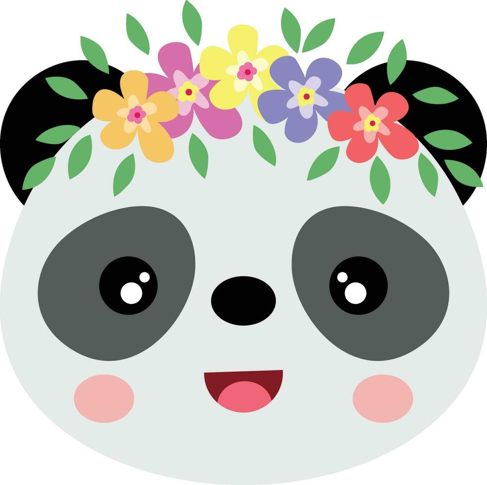 schattig panda gezicht met krans bloemen Aan hoofd vector