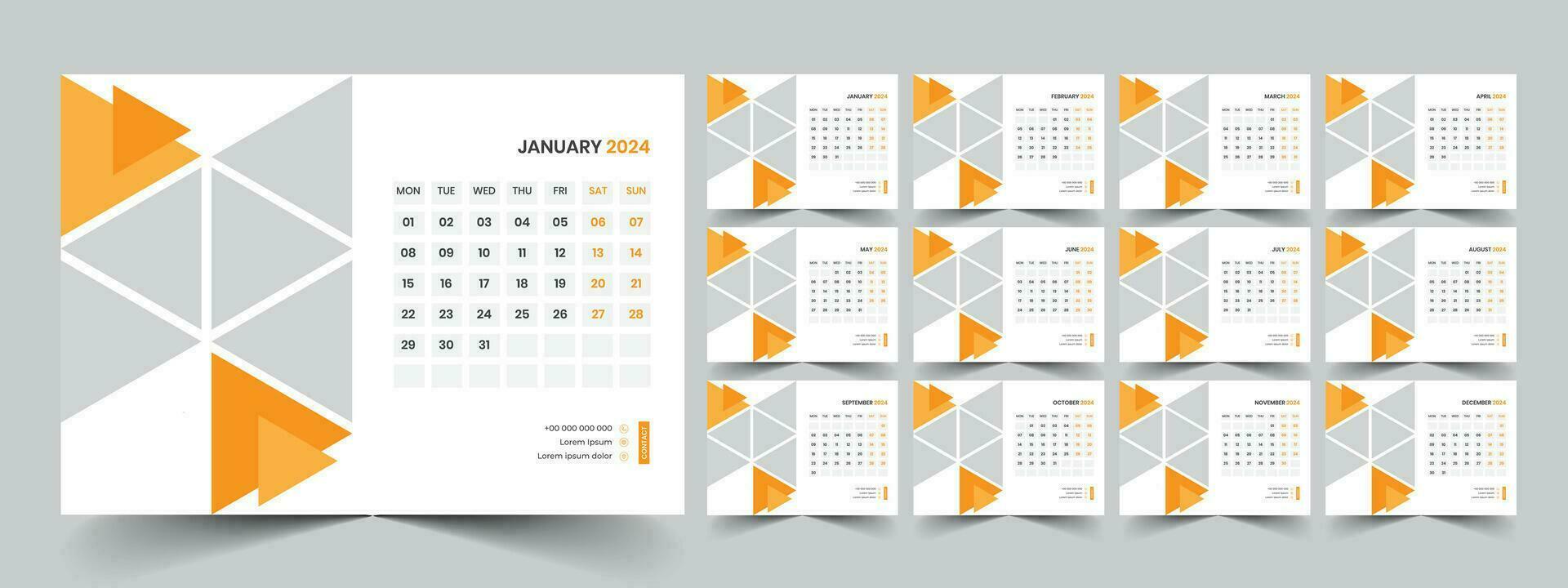 kalender 2024 ontwerper zakelijke sjabloon ontwerp set. week begint Aan maandag. sjabloon voor jaar- kalender 2024 vector