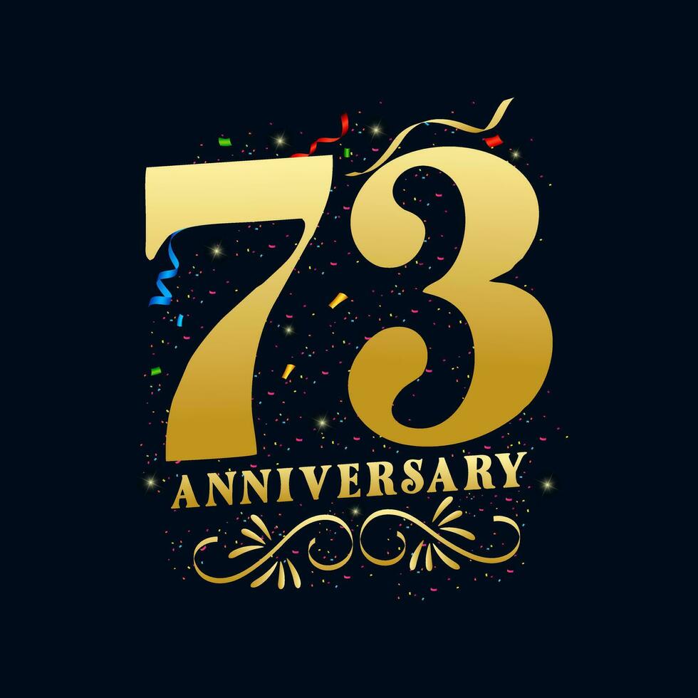 73 verjaardag luxueus gouden kleur 73 jaren verjaardag viering logo ontwerp sjabloon vector