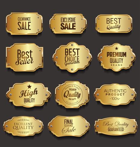 Gouden retro labels badges frames en linten collectie vector