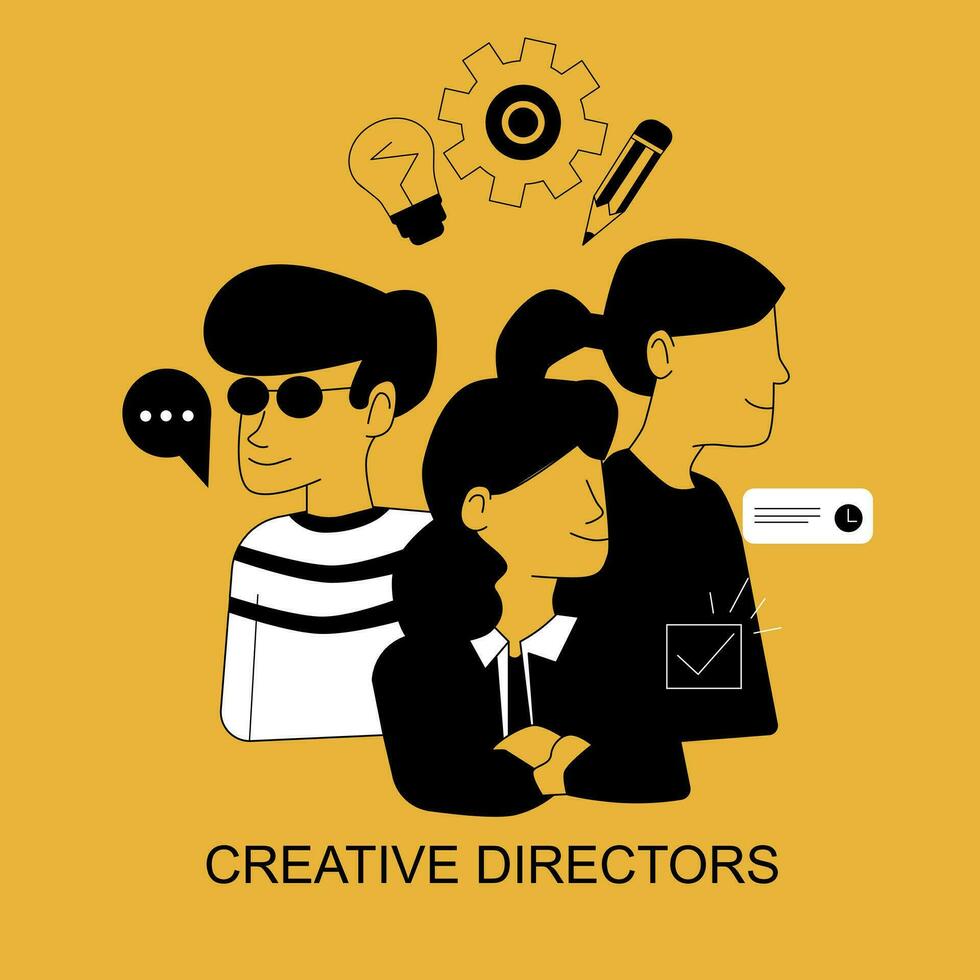 professioneel ontwerp studio team, kunst regisseur, creatief bestuurders team vector illustratie