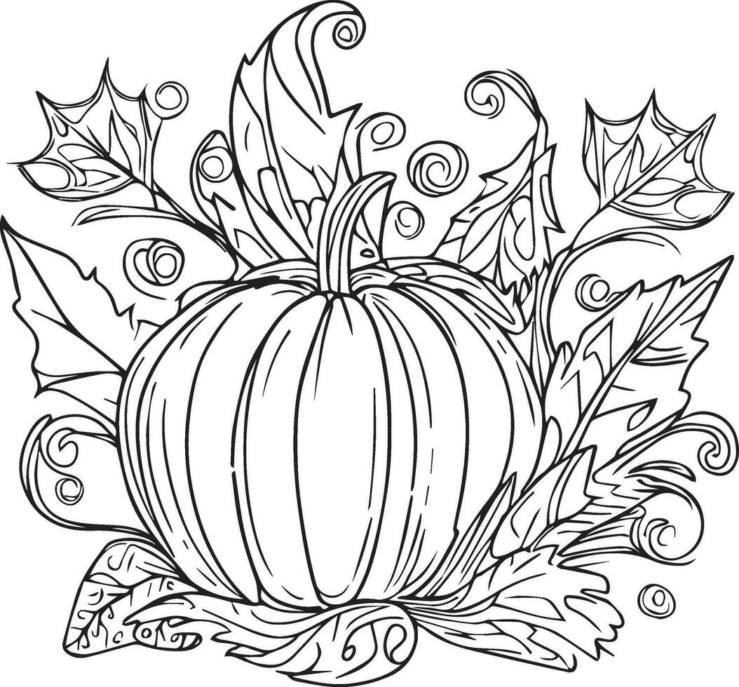 hand- tekening herfst kleur zij, oogst herfst kleur Pagina's, vallen oogst kleur vel, herfst oogst voor dankzegging dag, herfst blad lijn tekeningen, vallen bladeren hand getekend kleur vel vector