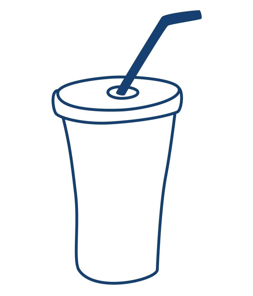 plastic beker voor vloeistof met rietje. silhouet van een glas met een rietje. snel eten, drinken. lijntekeningen vectorillustratie geïsoleerd op een witte achtergrond vector