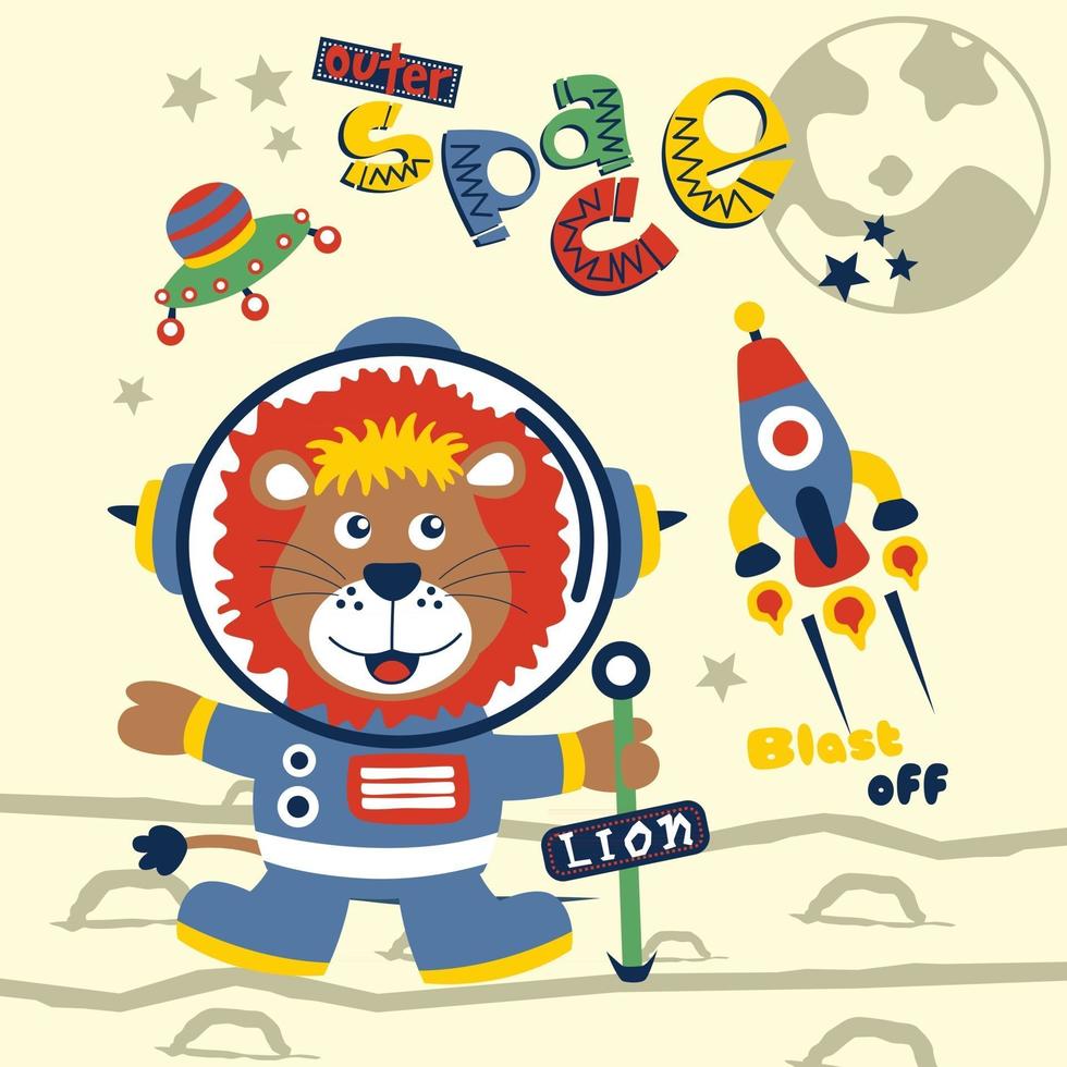 leeuw de astronaut grappige cartoon vector