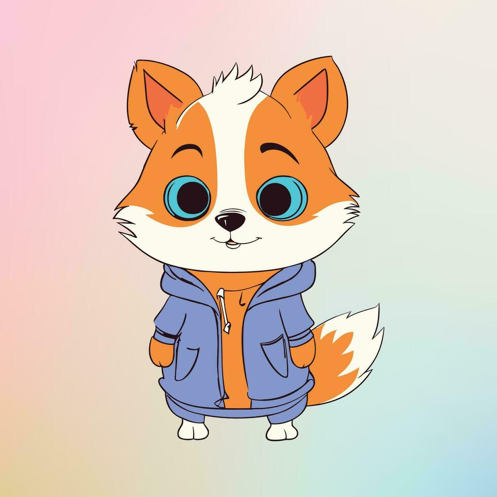 vriendelijk vos in een blauw jasje, een tekenfilm illustratie vector
