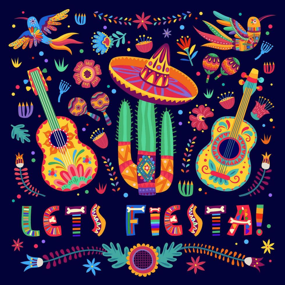 Mexicaans feest partij banier met tekenfilm sombrero vector