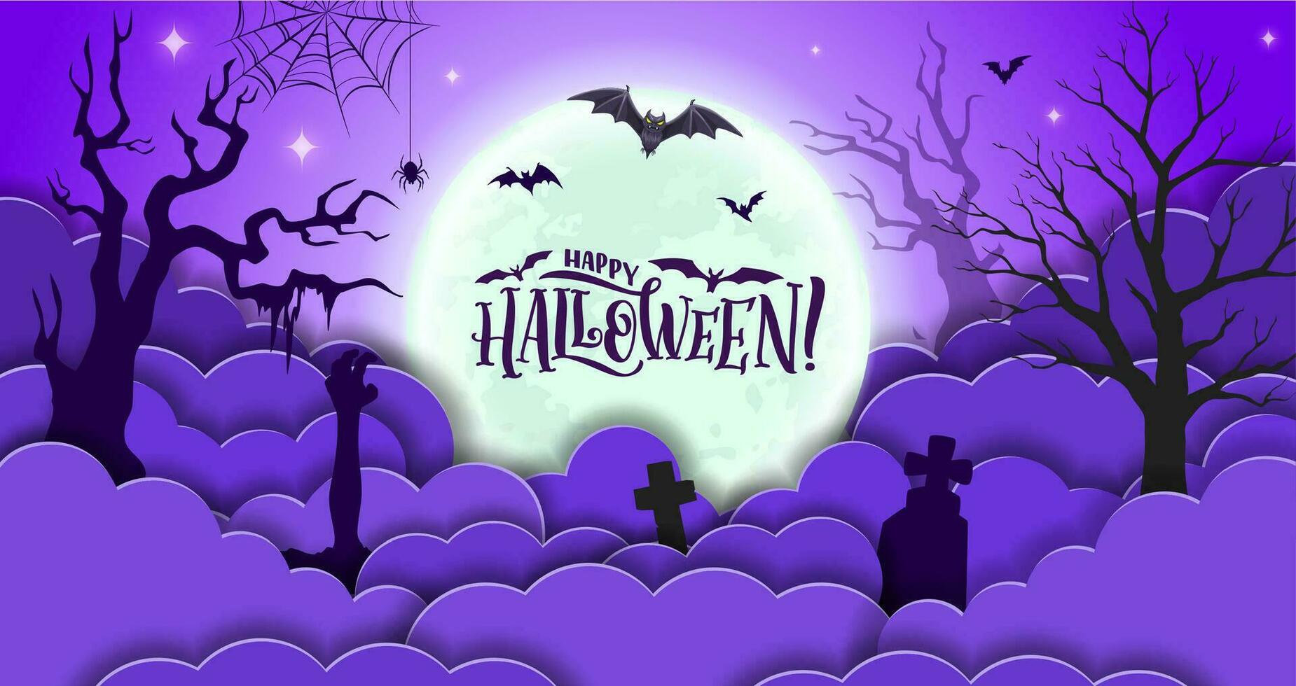 halloween papier besnoeiing banier met begraafplaats, de nevel vector