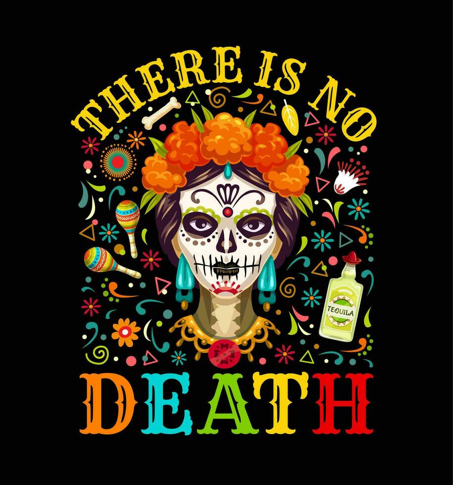 Mexicaans citaat Daar is Nee dood, dag van dood schedel vector