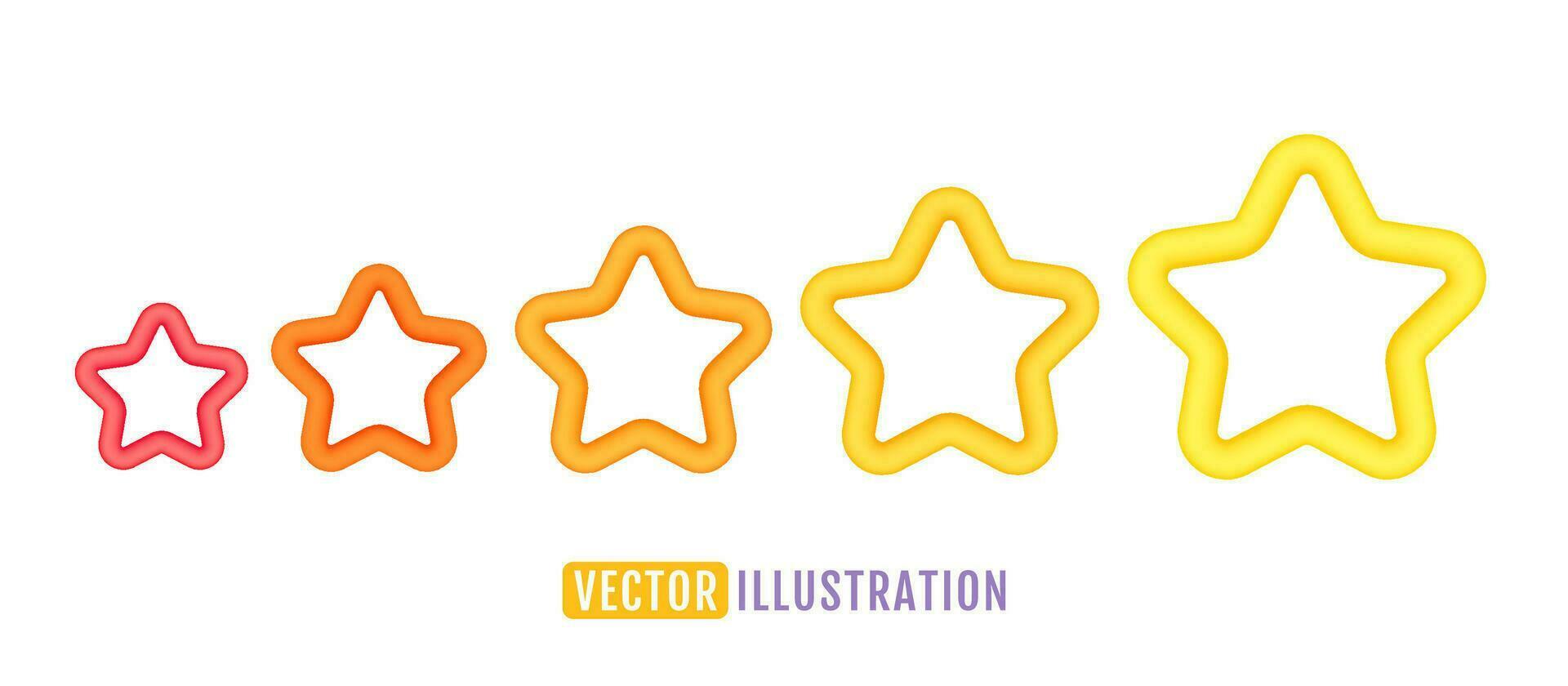 vector pictogrammen van vijf geel sterren glanzend kleuren. prestaties voor spellen of klant beoordeling terugkoppeling van website. vector illustratie van sterren in realistisch 3d stijl.