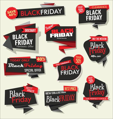 Verzameling van Black Friday-verkoopkorting en promotiebanners en etiketten vector