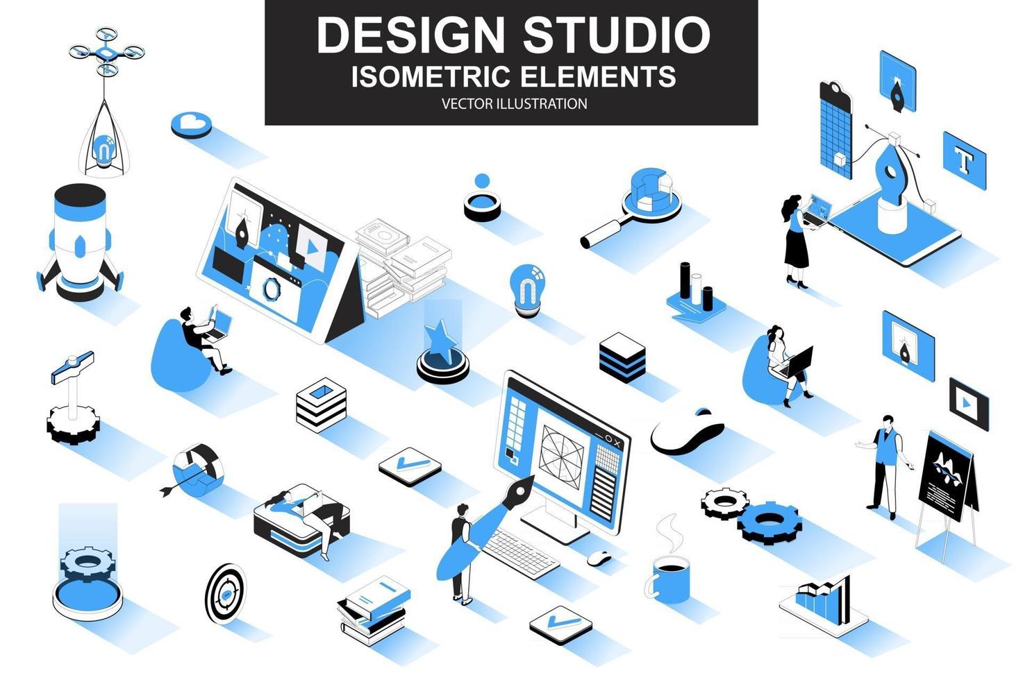 ontwerpstudio bundel van isometrische elementen vector