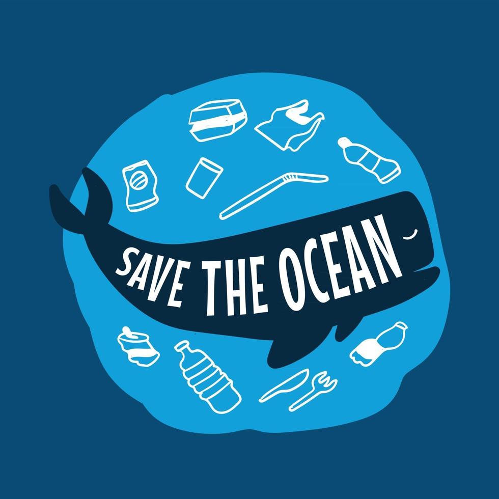 stop de plasticvervuiling van de oceaan. de oceaan redden. walvis. vector