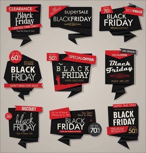 Verzameling van Black Friday-verkoopkorting en promotiebanners en etiketten vector