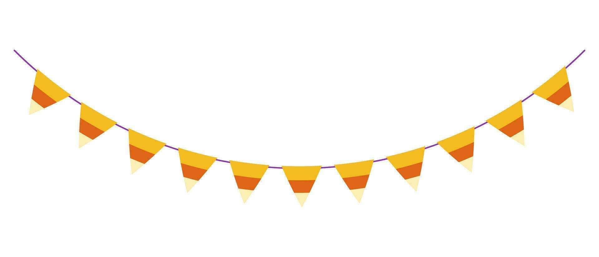 halloween snoep maïs gors. slinger met driehoekig vlaggen. decor voor halloween viering. geïsoleerd grafisch sjabloon. vector illustratie.