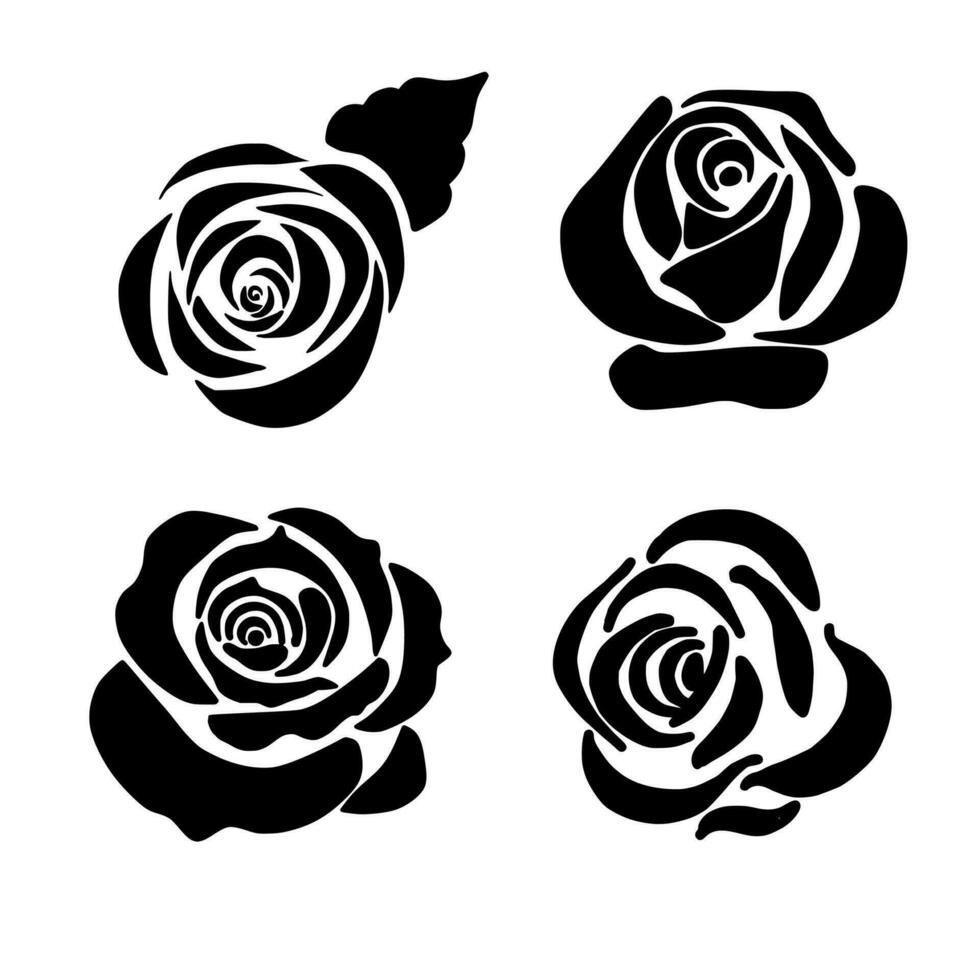 zwart silhouetten van rozen geïsoleerd Aan wit achtergrond vector