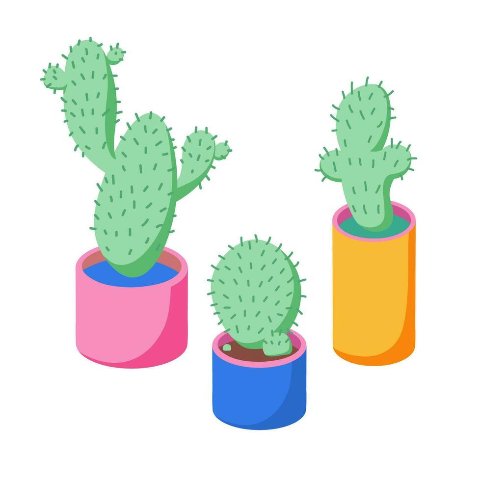 reeks cactus vlak illustratie. tekenfilm cactussen geïsoleerd Aan wit achtergrond. vector