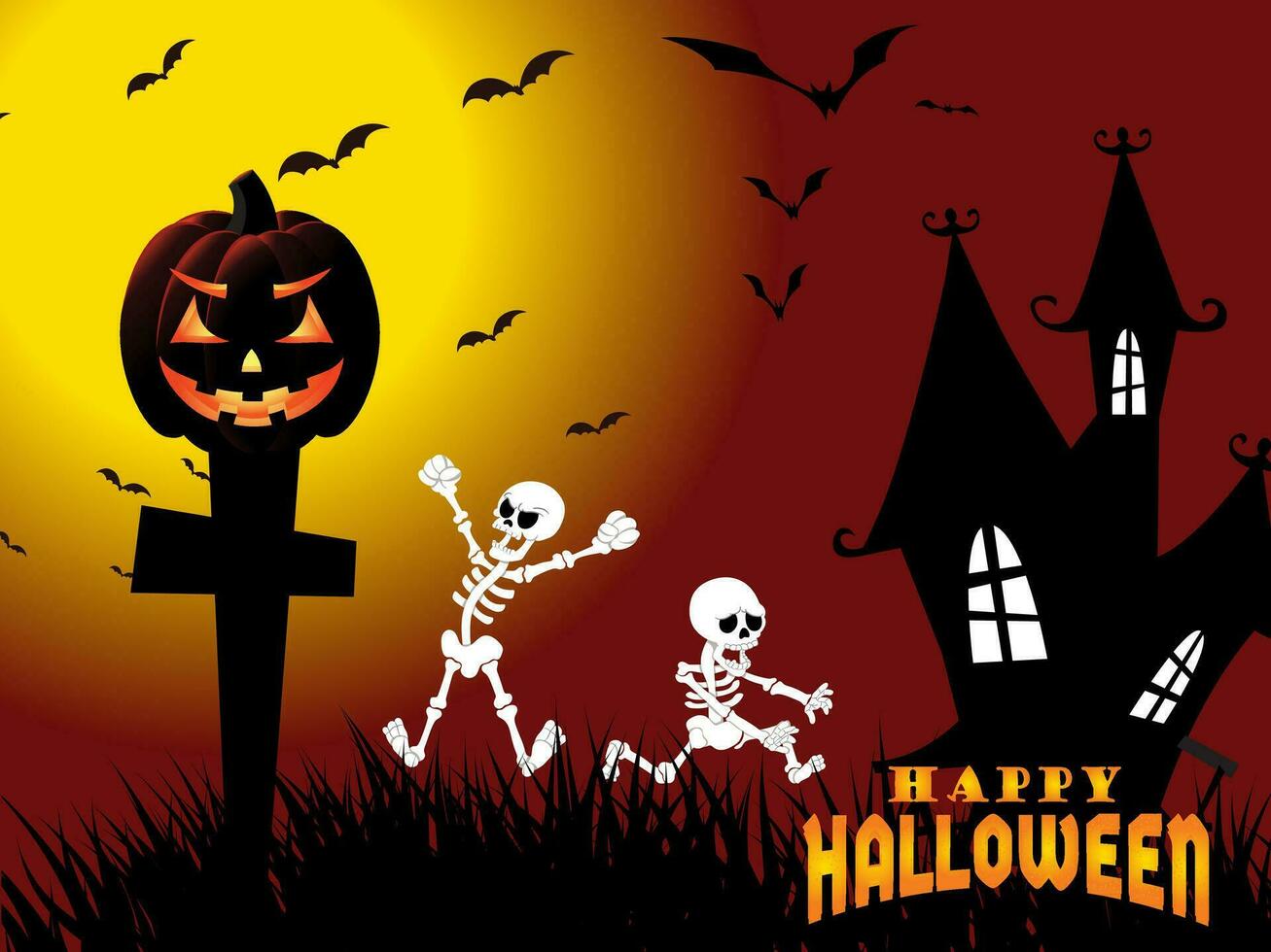 halloween dag feestdag pictogrammen voor spandoeken, kaarten, flyers, sociaal media achtergronden, enz. halloween illustratie. horizontaal banier met pompoenen Aan nacht achtergrond. herfst landschap. vector