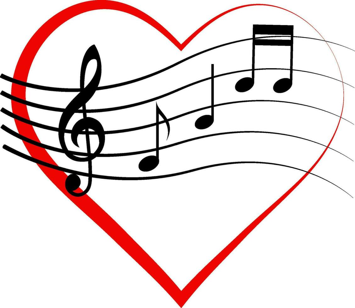 logo icoon hart aantekeningen treble sleutel, liefde muziek, melomaan symbool vector