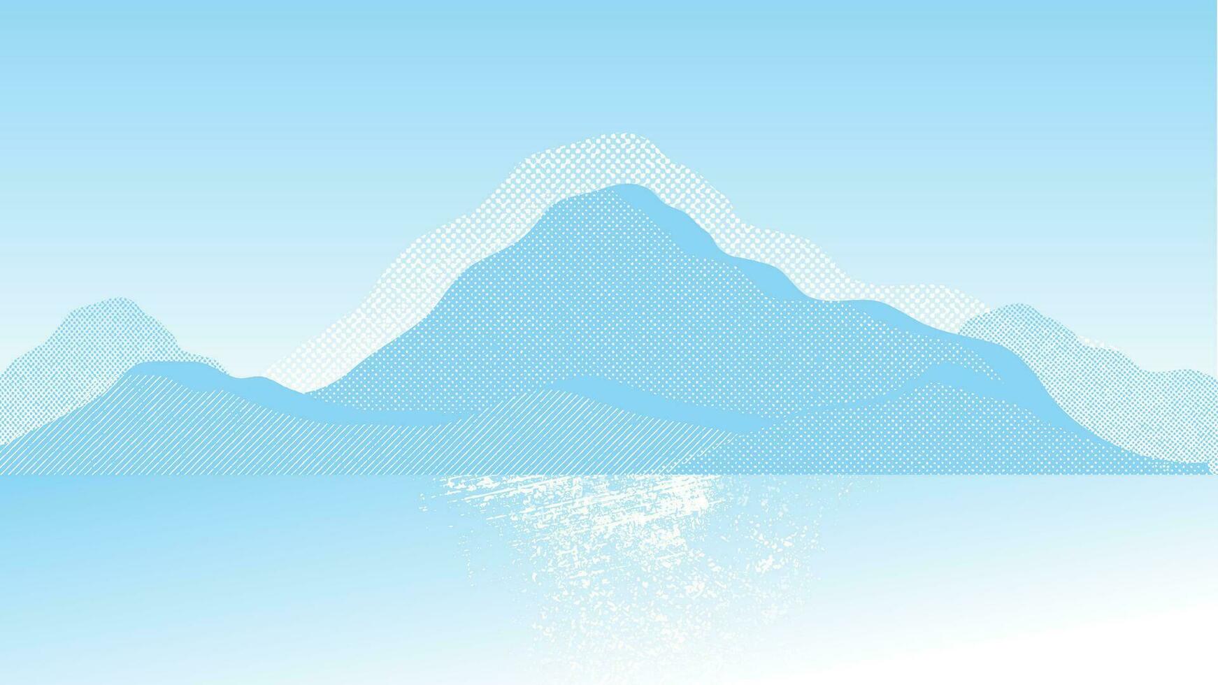 abstract berg achtergrond vector. berg landschap met vervagen punt effect, IJsland, halftoon, punt grunge textuur. blauw heuvels kunst behang ontwerp voor afdrukken, muur kunst, Hoes en interieur. vector