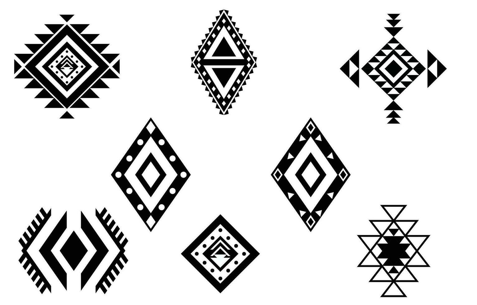 oosters etnisch patroon. reeks van etnisch ornamenten. tribal ontwerp, meetkundig symbolen voor tatoeëren, logo, kaarten, kleding stof decoratief werken. traditioneel afdrukken vector illustratie. Aan wit achtergrond.