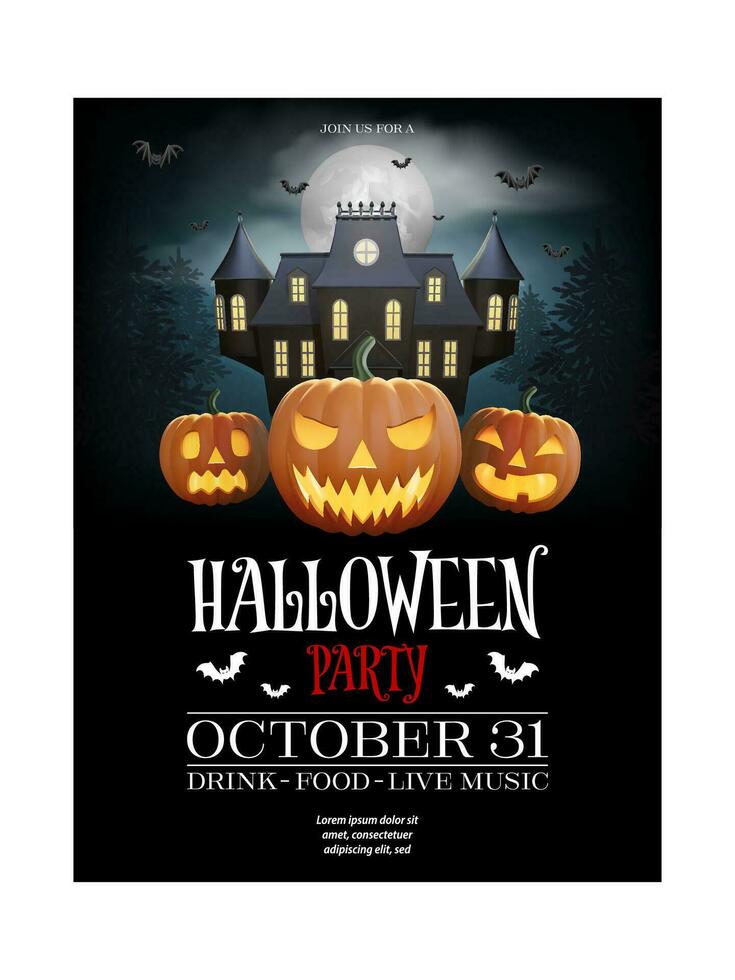 halloween achtergrond met pompoen en achtervolgd huis. halloween partij poster vector