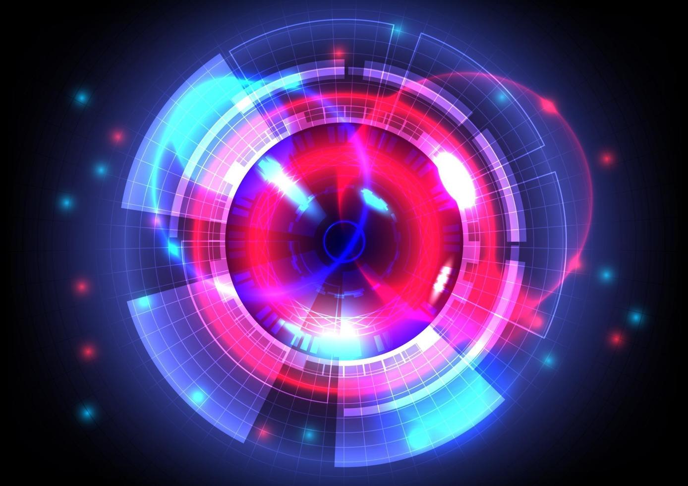 blauw en rood licht. abstracte gloeiende hud cirkel achtergrond. futuristische interface. virtual reality-technologiescherm vector