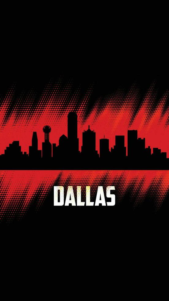 Dallas vector steden silhouet, rood en zwart diagonaal halftone achtergrond