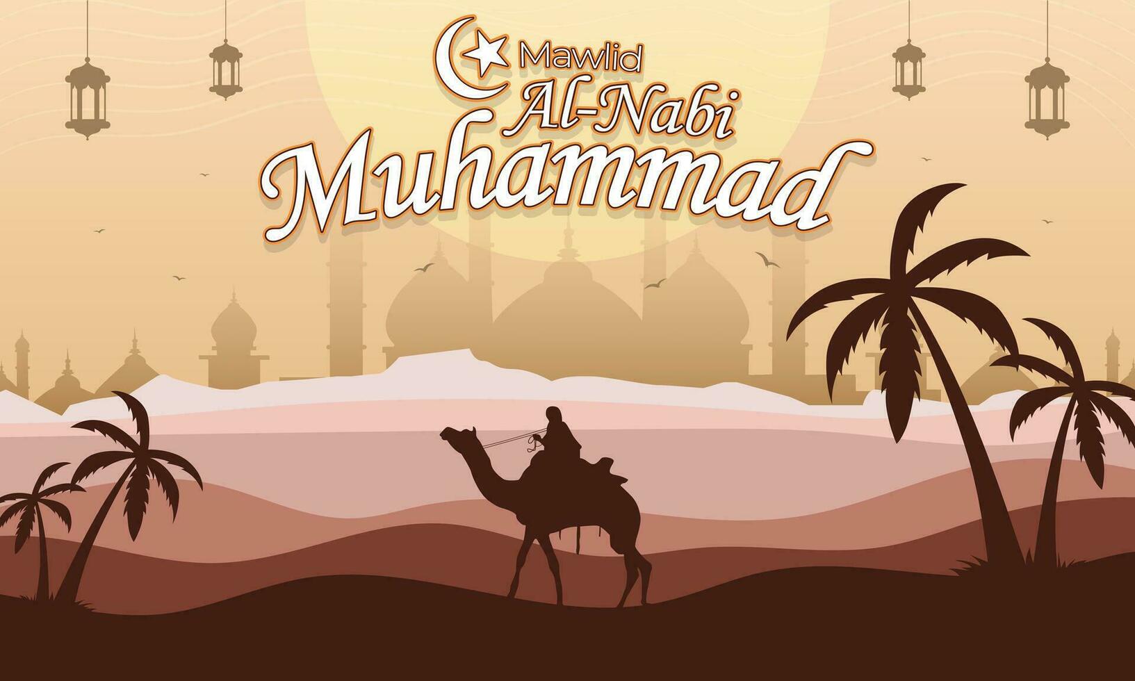 Islamitisch achtergrond woestijn landschap groet mawlid al nabi Mohammed, welke middelen de verjaardag van de profeet Mohammed vector