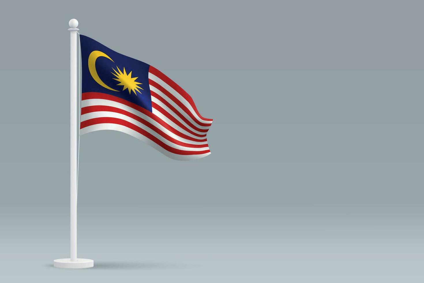 3d realistisch nationaal Maleisië vlag geïsoleerd Aan grijs achtergrond vector