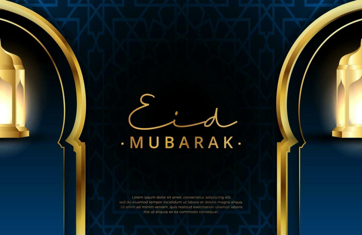 eid mubarak achtergrond in luxe stijl vectorillustratie van donkergroen islamitisch ontwerp met gouden lantaarn en wassende maan voor islamitische heilige maand vieringen vector