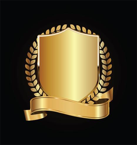 Goud en zwart schild met gouden lauweren vector