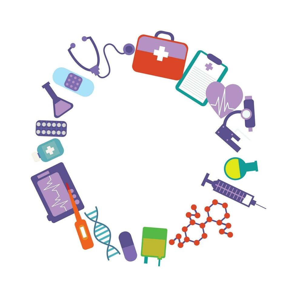 medisch uitrusting vlak voorwerp cirkel vorm vector voorraad illustraties
