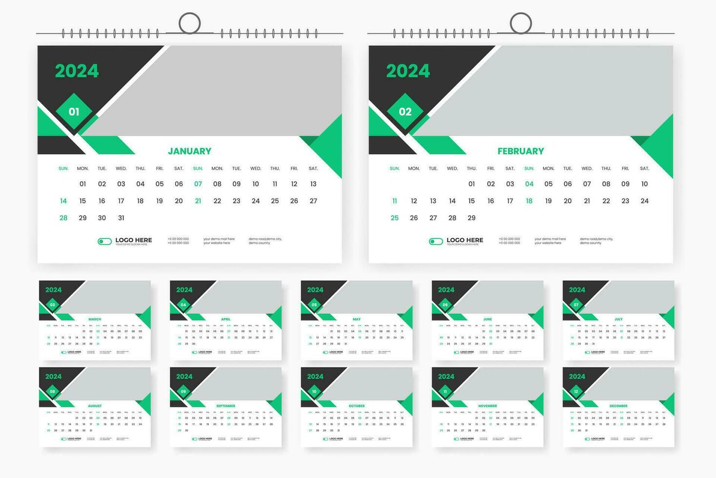 modern 2024 bureau kalender sjabloon ontwerp vector