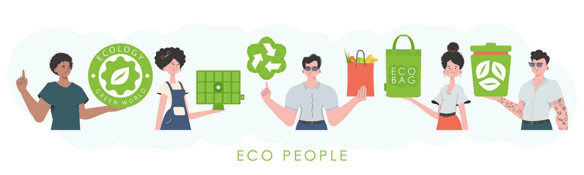 ecologie vriendelijk concept met mensen. mode karakters. vector illustratie.