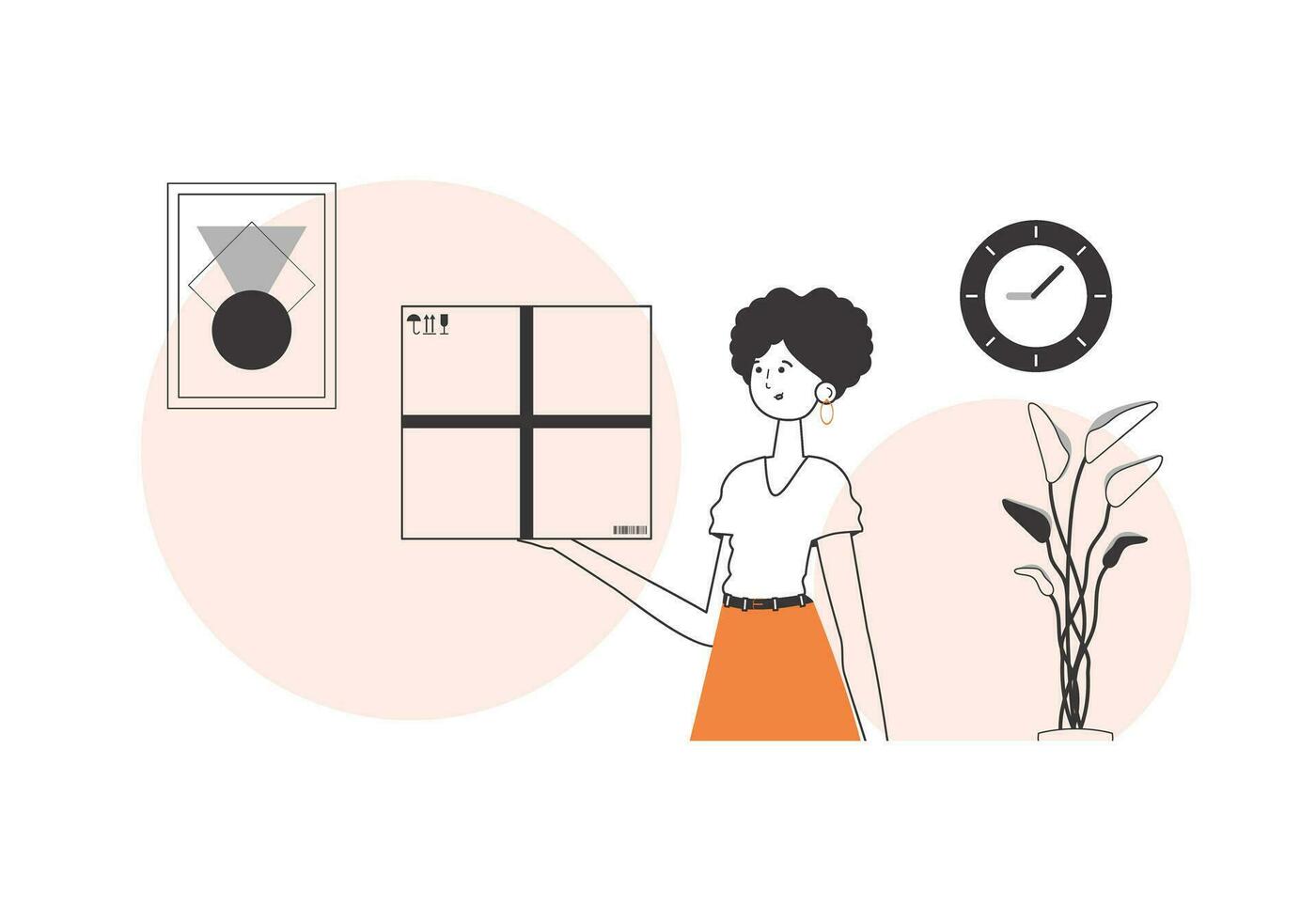 de meisje is Holding een perceel. de concept van de levering van goederen en pakketten. lineair modieus stijl. vector