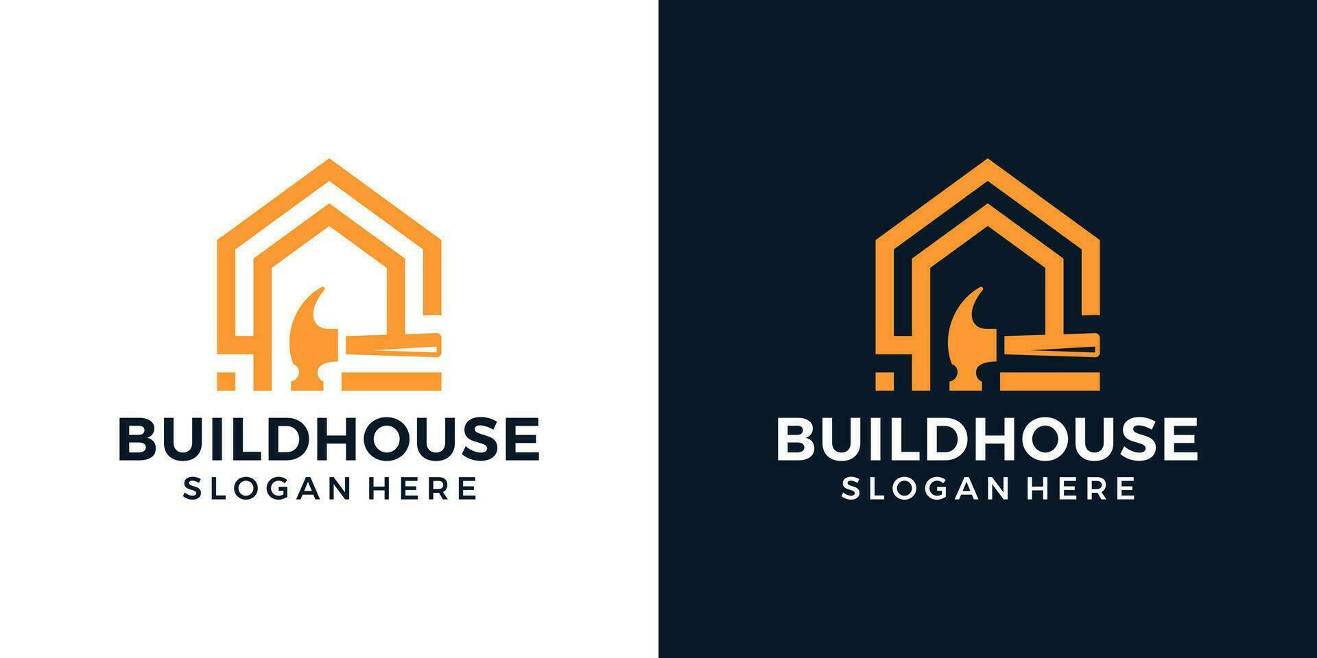 huis reparaties logo ontwerp sjabloon. hamer logo met huis gebouw grafisch ontwerp vector illustratie. huis vernieuwing symbool, icoon, creatief.