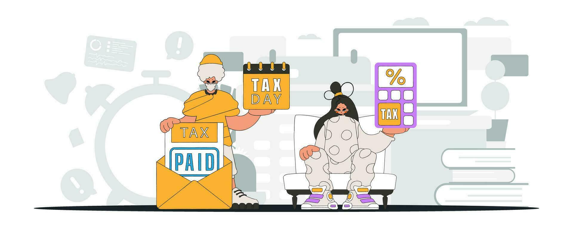 een elegant meisje en een vent zijn verloofd in betalen belastingen. een illustratie demonstreren de correct betaling van belastingen. vector