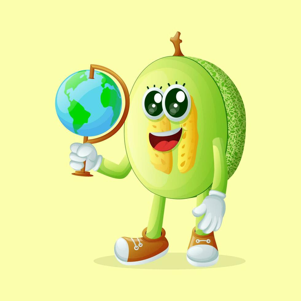 honingdauw meloen karakter Holding een wereldbol vector