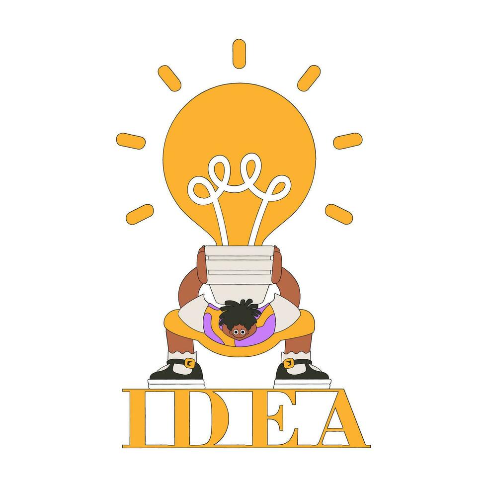 grappig illustratie Aan de thema van de idee. een Mens is Holding een zwaar groot licht lamp. vector