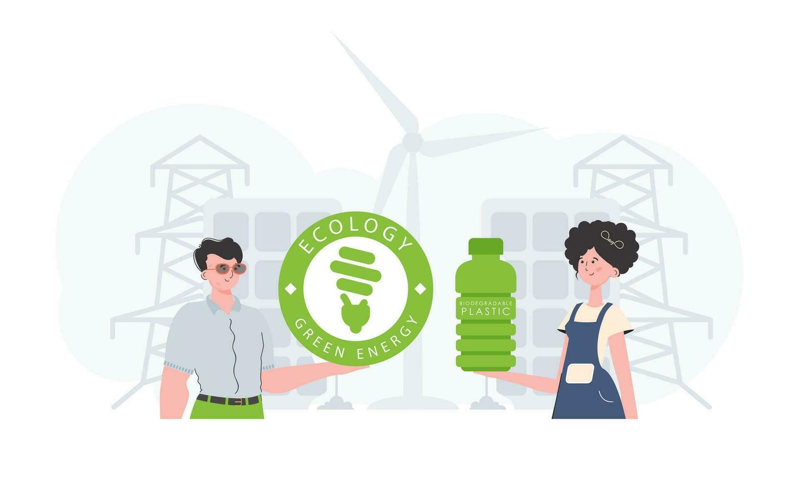 ecologie vriendelijk en groen wereld concept. mensen wie zorg over de omgeving. neiging stijl.vector illustratie. vector