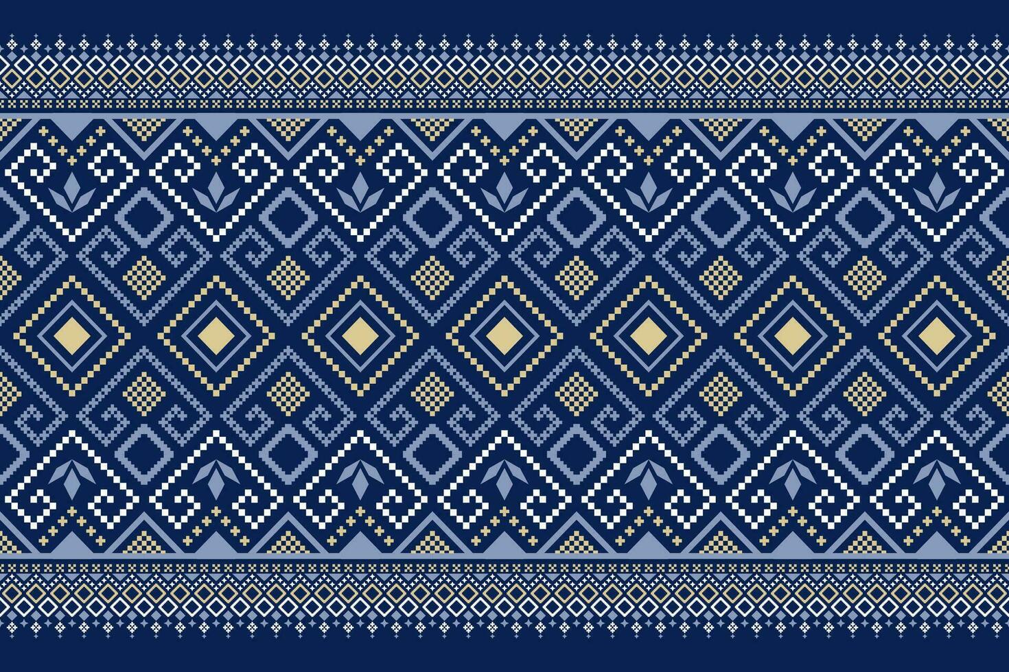 indigo marine blauw meetkundig traditioneel etnisch patroon ikat naadloos patroon grens abstract ontwerp voor kleding stof afdrukken kleding jurk tapijt gordijnen en sarong aztec Afrikaanse Indisch Indonesisch vector