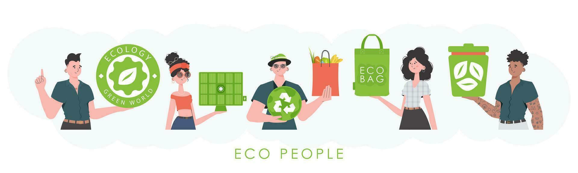 ecologie vriendelijk concept met mensen. mode neiging karakters. vector illustratie.