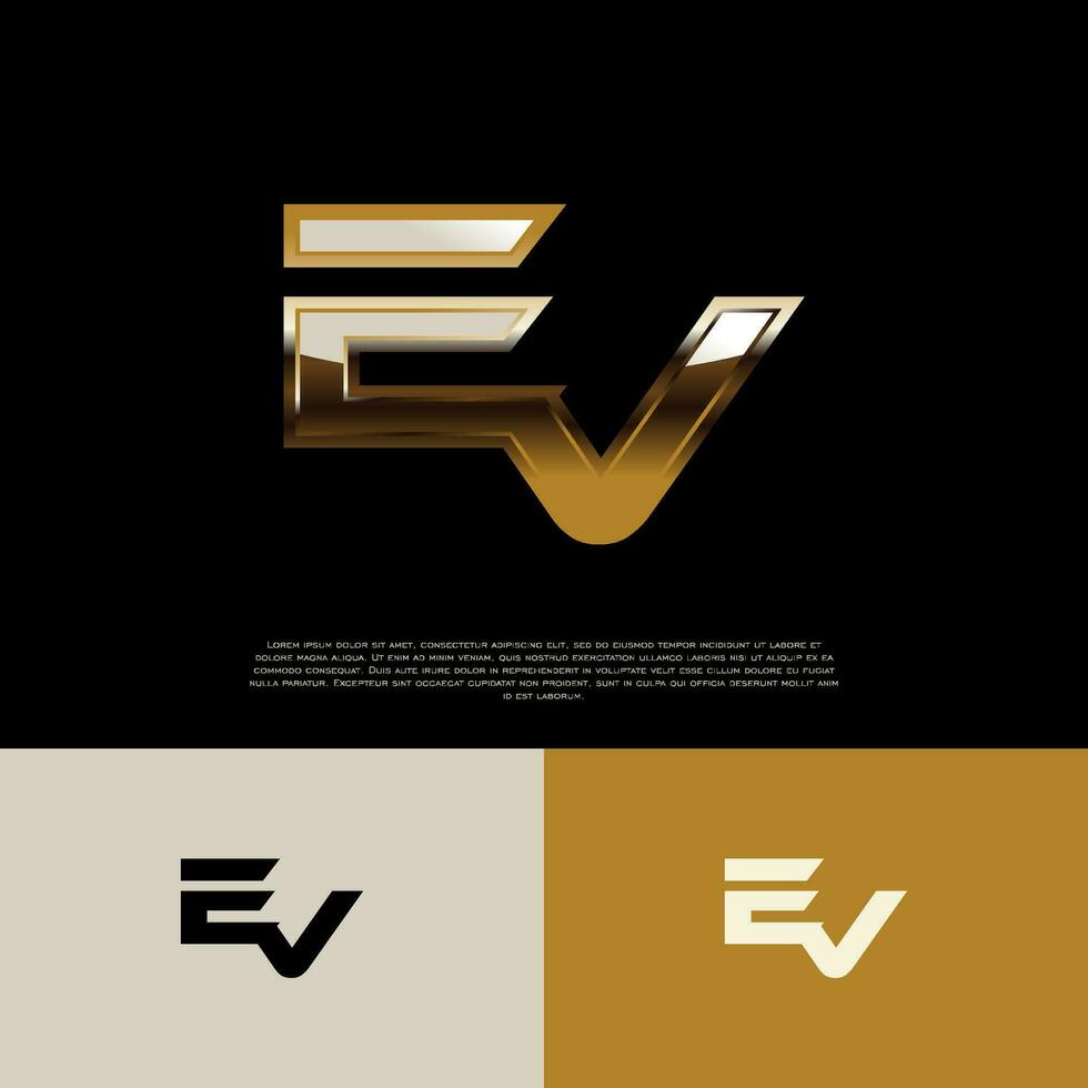 ev eerste alfabet logo brief in zwart goud kleur vector