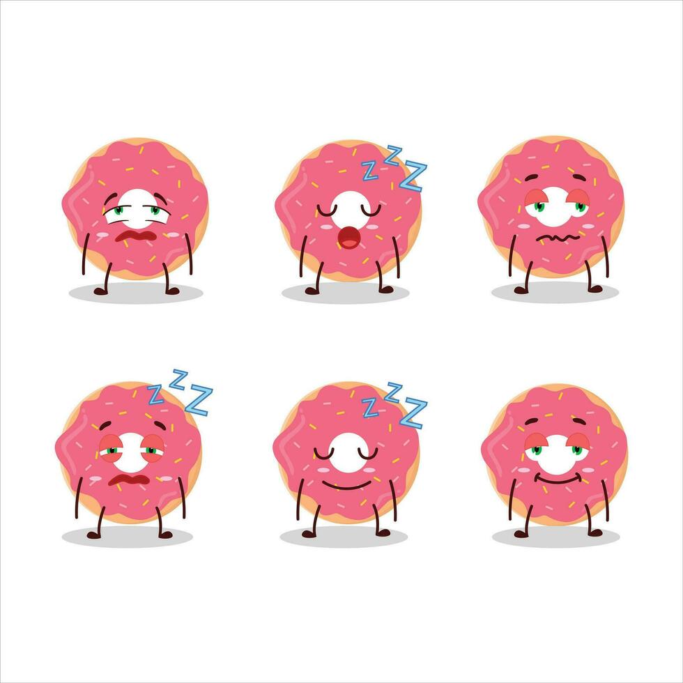 tekenfilm karakter van aardbei donut met slaperig uitdrukking vector