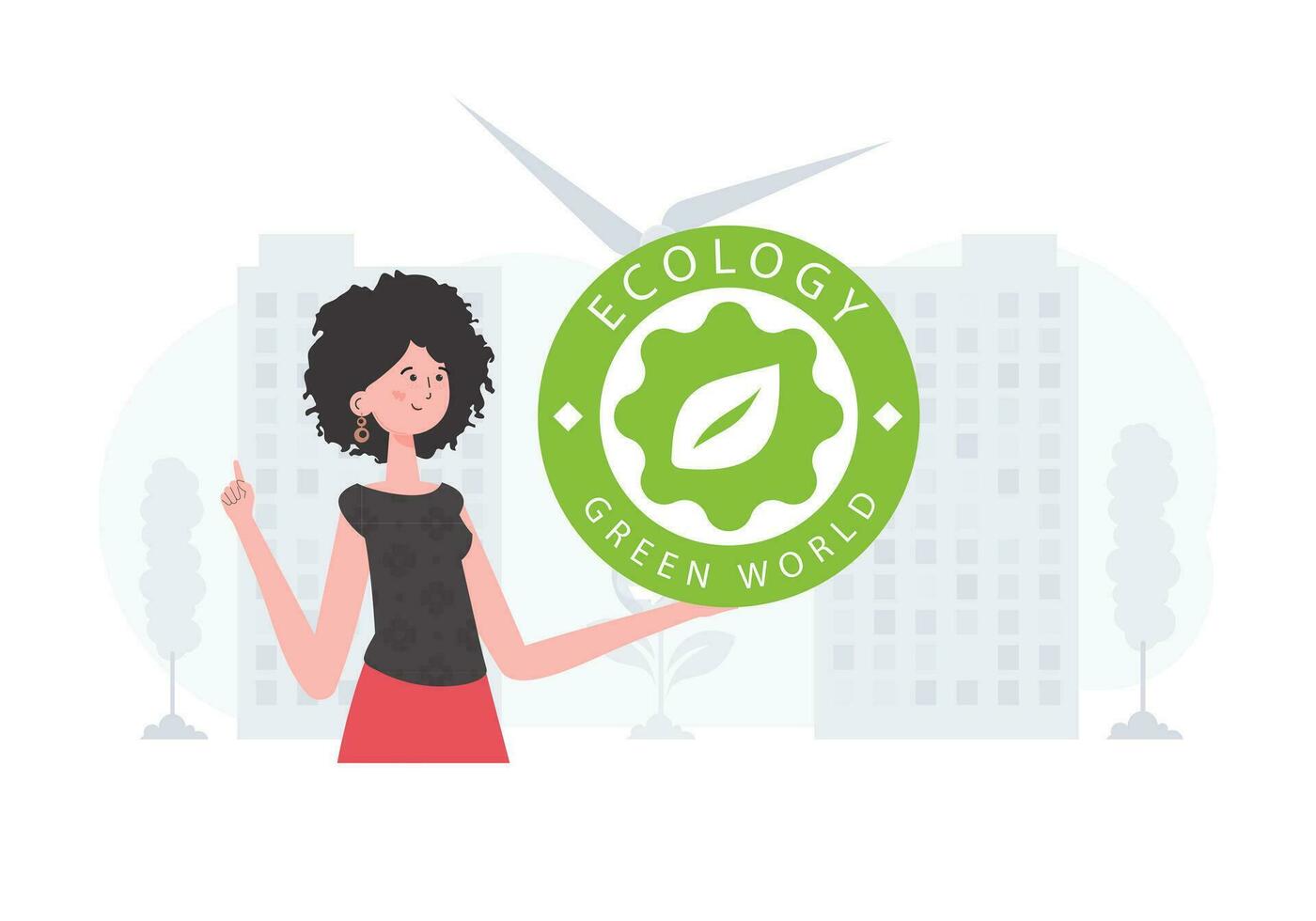de concept van ecologie en groen energie. de meisje houdt de eco logo in haar handen. vector neiging illustratie.