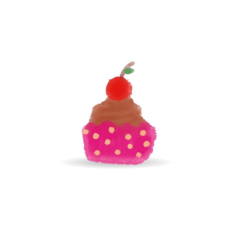 geïsoleerde cartoon cupcake vectorillustratie. schattige cup cake met kersen topping illustraties voor wenskaart, jubileum, webbanners, sociale en gedrukte media vector