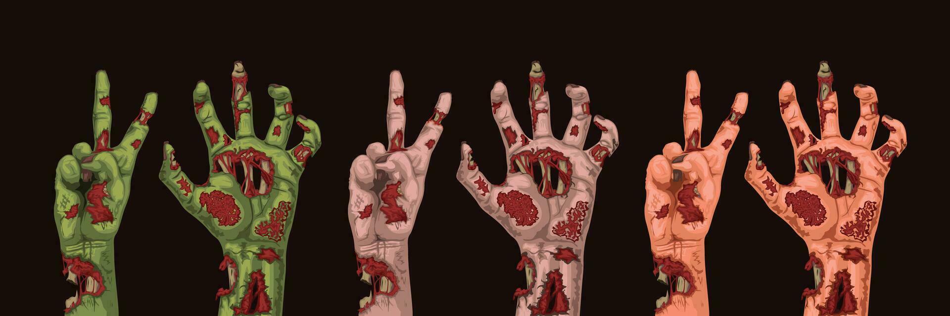 verschillend kleuren zombie handen vector