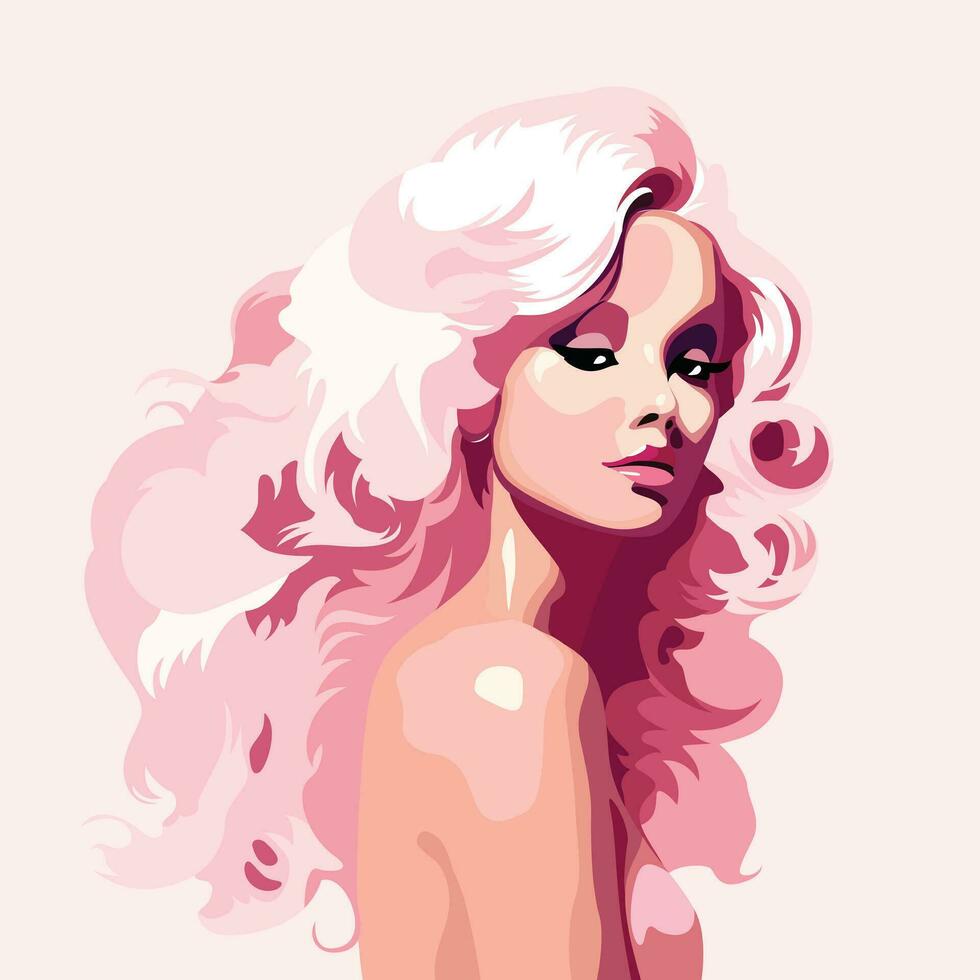 elegant modern portret van een blond vrouw in zacht roze tonen, vastleggen hedendaags stijl en vrouwelijkheid vector