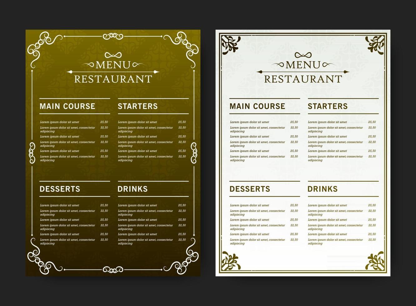 groen en wit restaurantmenu met structuurpatroonelementen vector