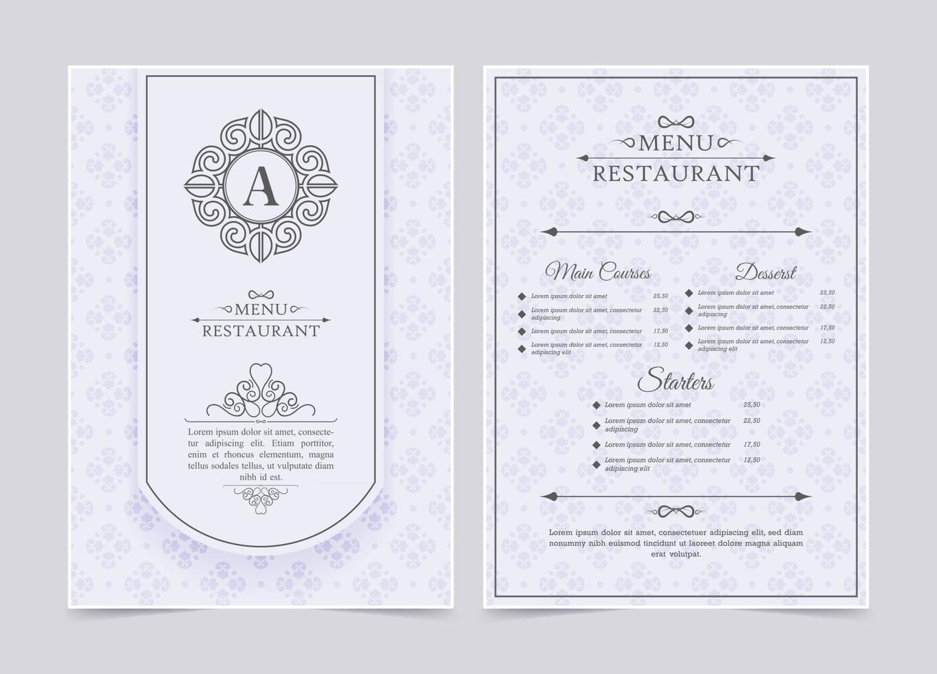 wit restaurantmenu met ornamentpatroon vector